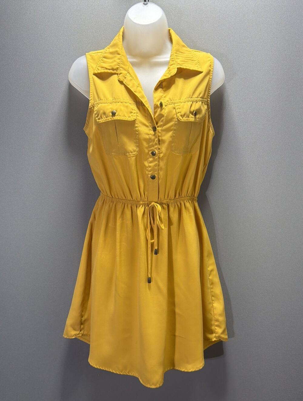 Bebop Retro Sleeveless Mustard Yellow Dress Size M Pockets Office Casual Fall